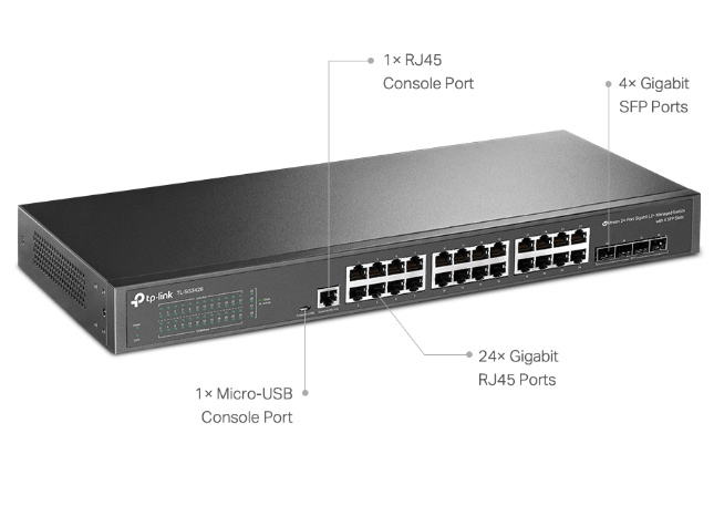 TP-LINK JetStream 24-Port Gigabit L2+ Managed Switch with 4 SFP Slots (TL-SG3428)  (5 Years Manufacture Local Warranty In Singapore)