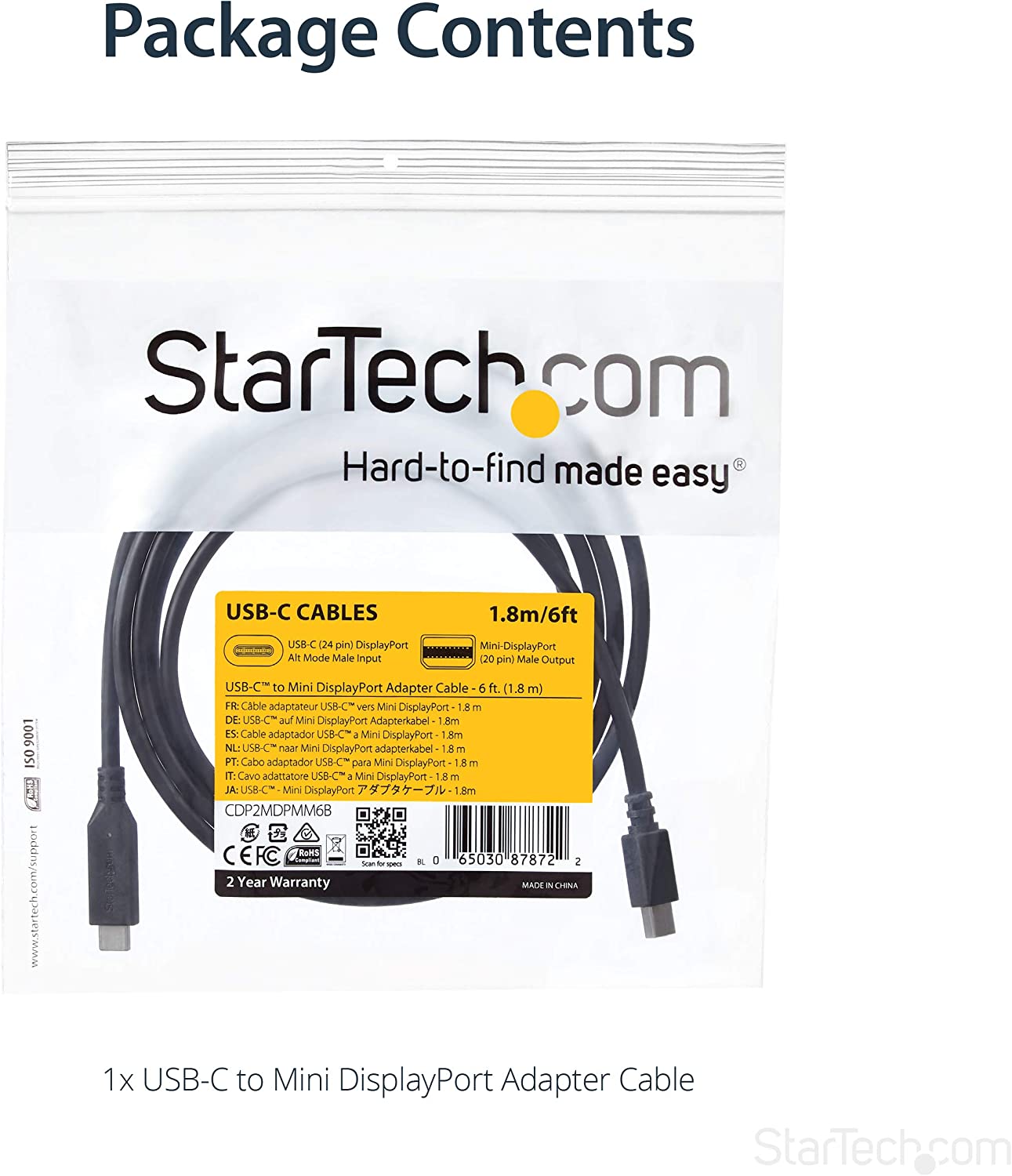 StarTech CABLE USB C TO MINI DISPLAYPORT 1.8M(CDP2MDPMM6B) - Win-Pro Consultancy Pte Ltd