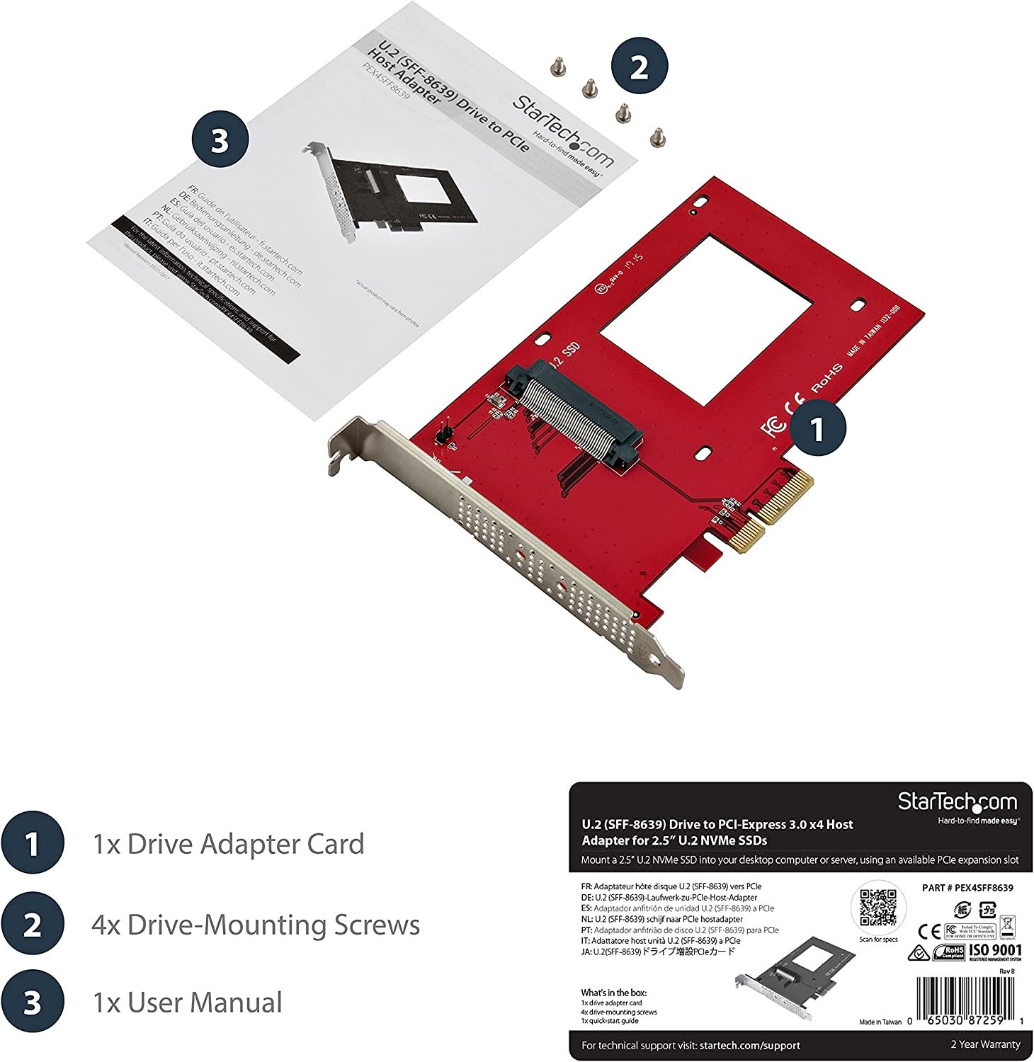 StarTech U.2 TO PCIE ADAPTER FOR 2.5IN U.2 NVME SSD(PEX4SFF8639) - Win-Pro Consultancy Pte Ltd